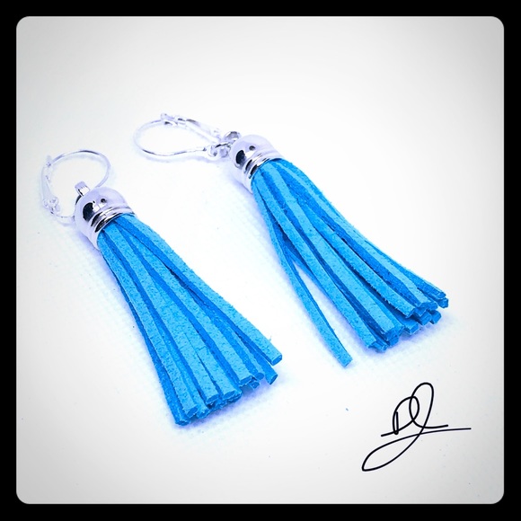 Dovajean Jewelry - JEWELRY  Suede Jewelry Baby Blue Tassel Earrings